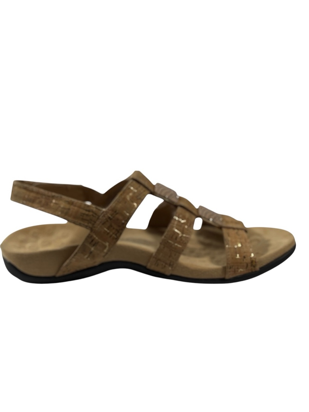 Vionic Amanda Tan Gold Adjustable Strap Cork Enamel Trim Sandals 8 - Picture 7 of 9